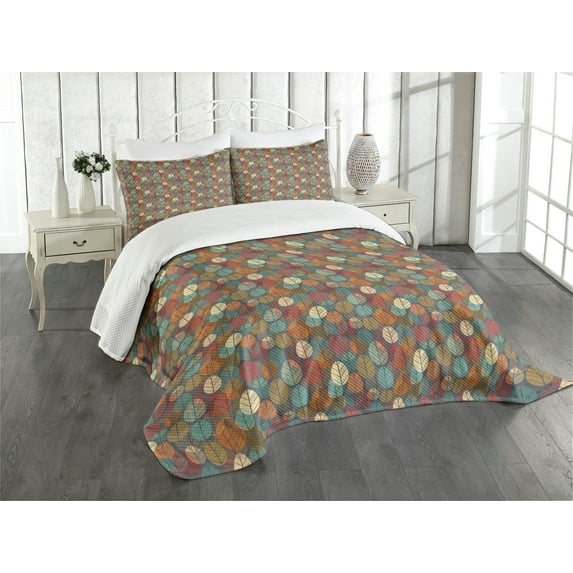 Ambesonne Autumn Quilted Bedspread Set 3 Pcs, Creative Nature Composition, King Size, Multicolor