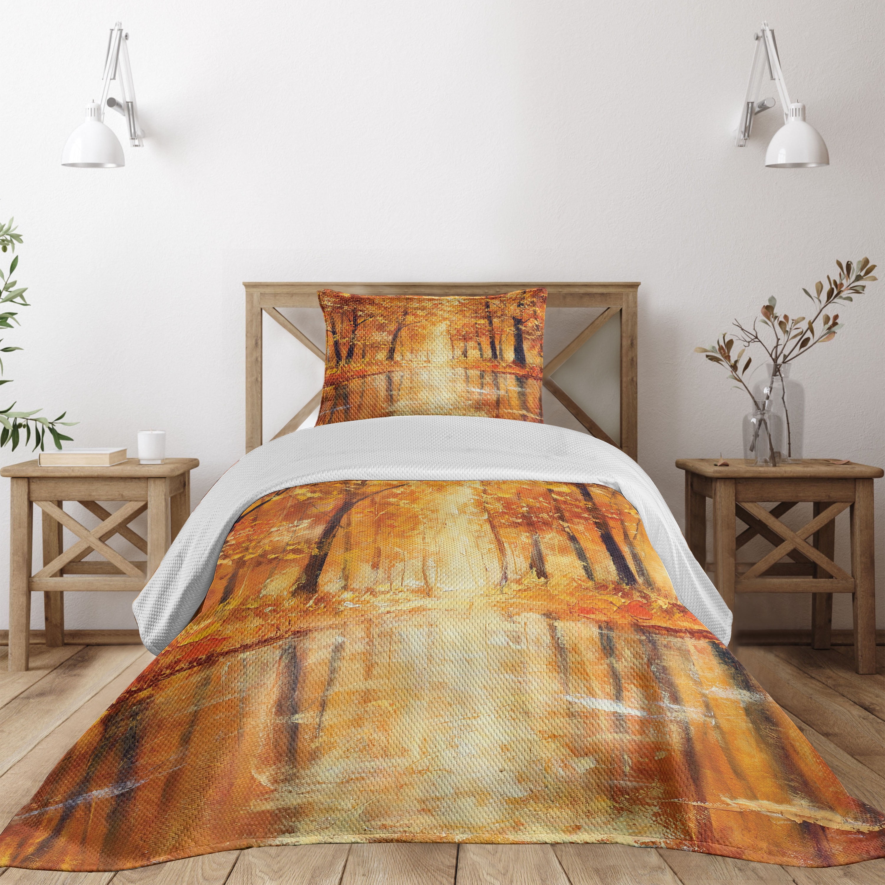 Twin White Quilted Bedspread Set with Pillow Sham