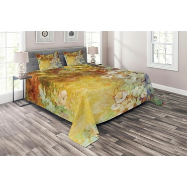 Ambesonne Autumn Quilted Coverlet 3 Pcs, Fall Season Foliage Leaves, Queen Size, Multicolor