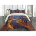 thumbnail image 1 of Ambesonne Autumn Quilted Coverlet 3 Pcs, Forest in Fall Season, King Size, Orange Navy, 1 of 4