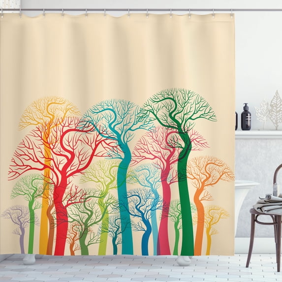 Ambesonne Autumn Shower Curtain, Colorful Abstract Trees, 69"Wx75"L, Multicolor