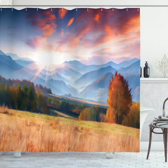 Ambesonne Autumn Shower Curtain, Colorful Fall Scene, 69"Wx75"L, Multicolor