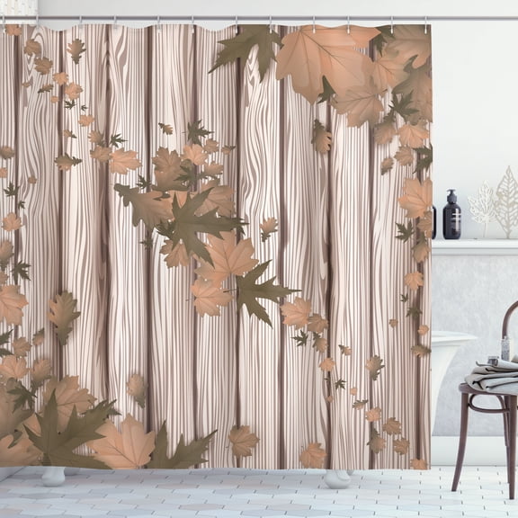 Ambesonne Autumn Shower Curtain, Fall Art Maple Leaves Print, 69"Wx70"L, Tan Champagne