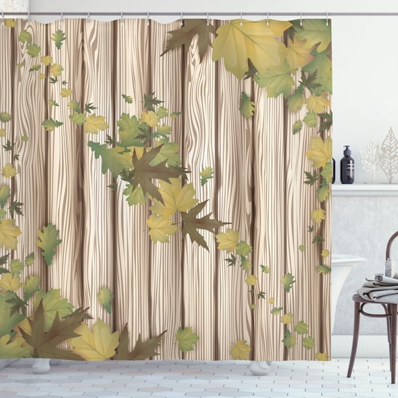 Ambesonne Autumn Shower Curtain, Fall Art Maple Leaves Print, 69"Wx75"L, Dark Olive
