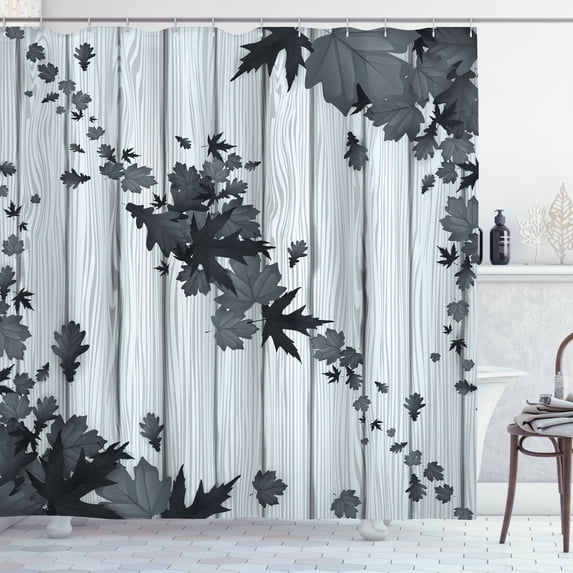 Ambesonne Autumn Shower Curtain, Fall Art Maple Leaves Print, 69"Wx75"L, Grey Dimgray