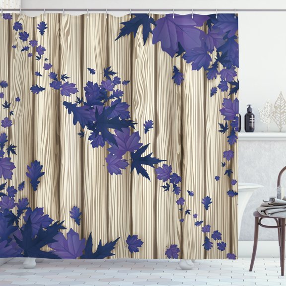 Ambesonne Autumn Shower Curtain, Fall Art Maple Leaves Print, 69"Wx84"L, Dark Indigo