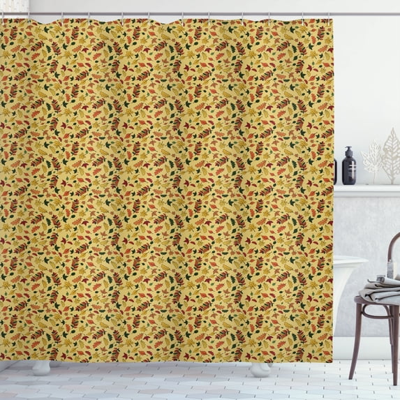 Ambesonne Autumn Shower Curtain, Vintage Colorful Leaves Plot, 69"Wx75"L, Burnt Orange and Olive Green