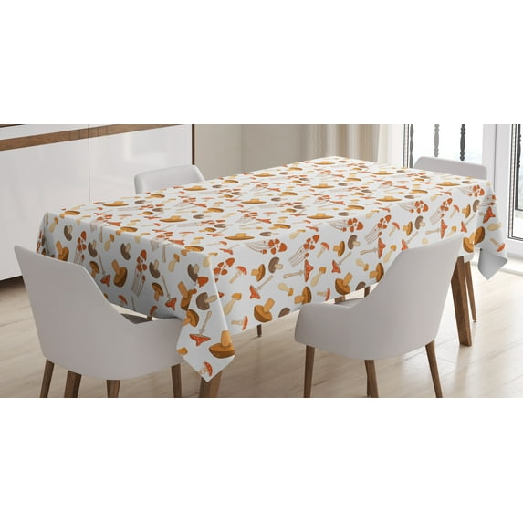 Ambesonne Autumn Tablecloth Rectangular Table Cover, Colorful Mushroom Fall Art, 60"x90", Warm Taupe Brown and Coral