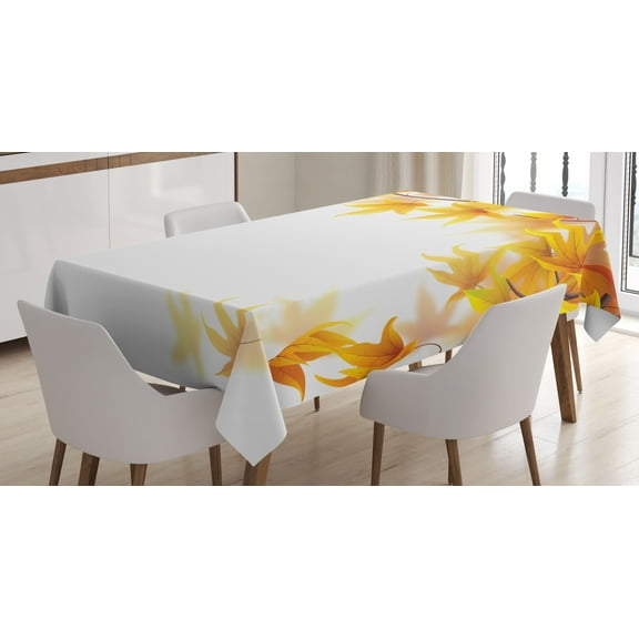 Ambesonne Autumn Tablecloth Rectangular Table Cover, Maple Leaf Branches, 60"x90", Yellow Orange and Brown