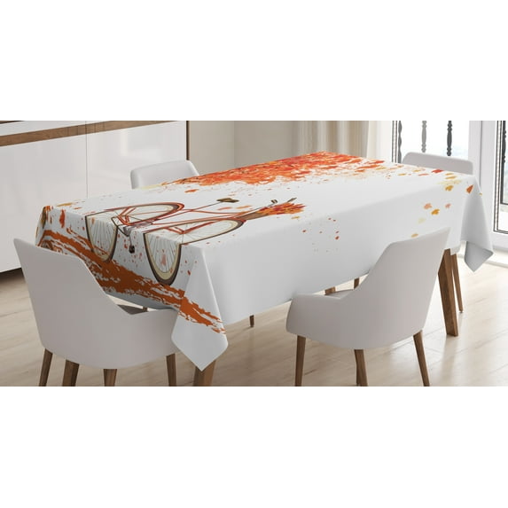 Ambesonne Autumn Tablecloth Rectangular Table Cover, Watercolor Fall Season, 60"x84", Orange Brown and White