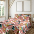 thumbnail image 1 of Ambesonne Autumn Themed Fitted & Flat Sheet with Shams 4 Pcs Set, Pastel Bird Feathers, Queen, Apple Green Dark Coral, 1 of 5