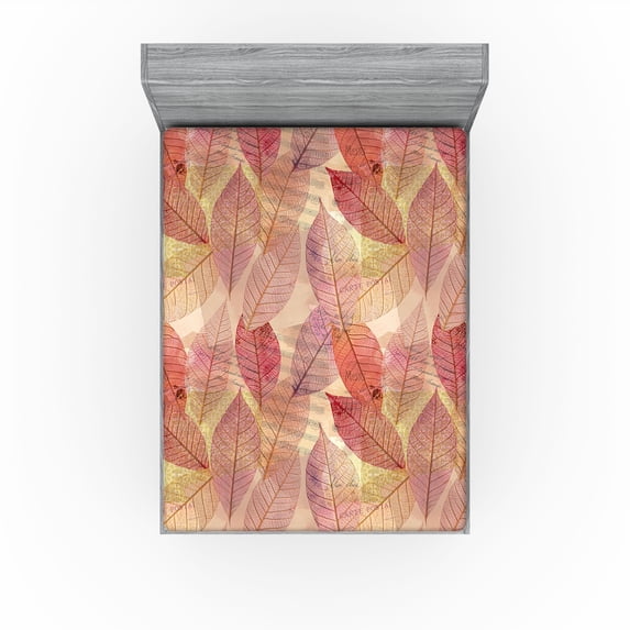 Ambesonne Autumn Themed Fitted Sheet, Fall Color Leafy Art, Full Size, Coral Blush Pale Green