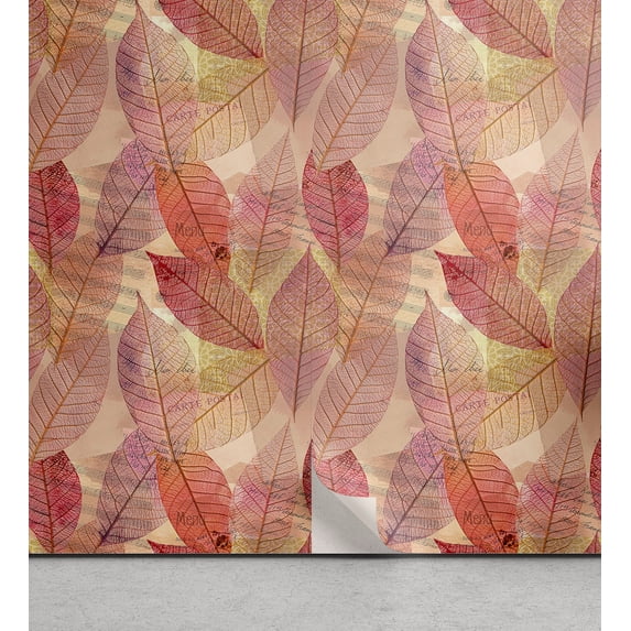 Ambesonne Autumn Themed Peel & Stick Wallpaper for Home, Fall Color Leafy Art, 13"x36", Coral Blush Pale Green
