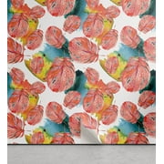 Ambesonne Autumn Themed Peel & Stick Wallpaper for Home, Pastel Bird Feathers, 13"x100", Apple Green Dark Coral