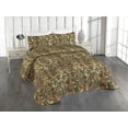 thumbnail image 1 of Ambesonne Autumn Themed Quilted Bedspread Set 3 Pcs, Fall Leaves Pattern, King, Apple Green Pale Coffee, 1 of 4