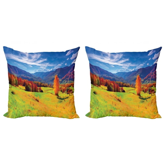 Ambesonne Autumn Throw Pillow Cover 2 Pack, Alpine Mountain Design, 20", Multicolor