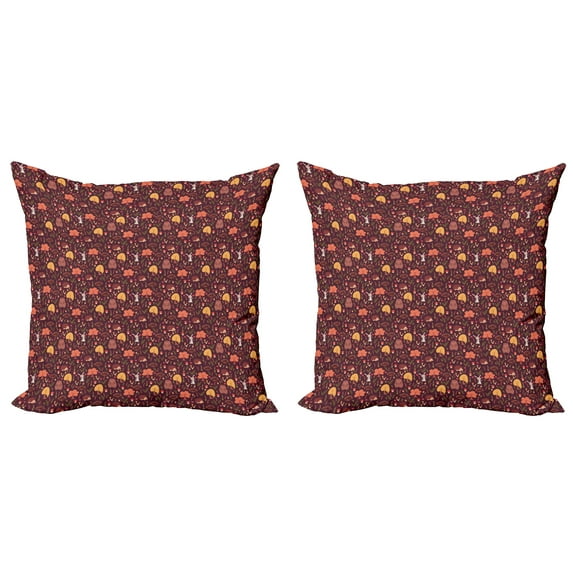 Ambesonne Autumn Throw Pillow Cover 2 Pack, Bear Hedgehog Rabbit Design, 24", Maroon and Multicolor