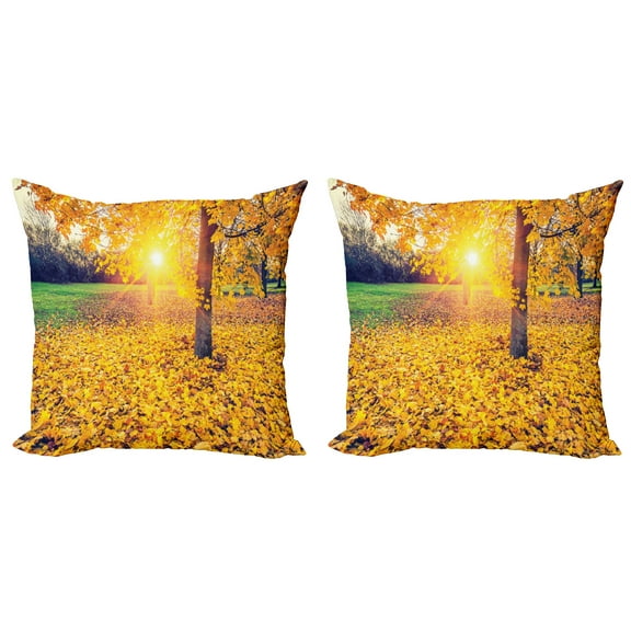 Ambesonne Autumn Throw Pillow Cover 2 Pack, Evening Natural Park, 20", Yellow Green
