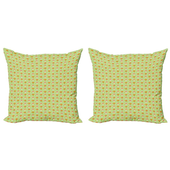 Ambesonne Autumn Throw Pillow Cover 2 Pack, Fall Leaves Seasonal Veggies, 18", Pale Green and Orange