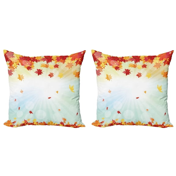 Ambesonne Autumn Throw Pillow Cover 2 Pack, Fallen Maple Leaves, 16", Multicolor