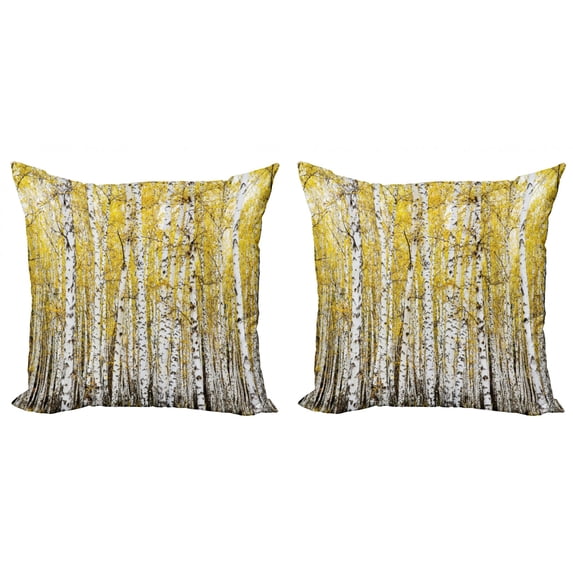 Ambesonne Autumn Throw Pillow Cover 2 Pack, Forest Golden Leaves, 16", Yellow Grey