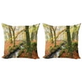 thumbnail image 1 of Ambesonne Autumn Throw Pillow Cover 2 Pack, Misty Woods Cornwall, 20", Orange Green Yellow, 1 of 7
