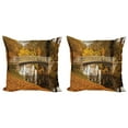 thumbnail image 1 of Ambesonne Autumn Throw Pillow Cover 2 Pack, Old Bridge in Fall Forest, 18", Multicolor, 1 of 7