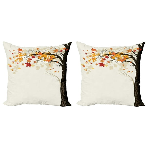 Ambesonne Autumn Throw Pillow Cover 2 Pack, Semtember Maple Leaves, 18", Multicolor