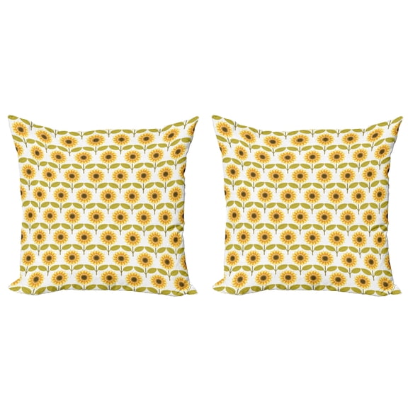 Ambesonne Autumn Throw Pillow Cover 2 Pack, Sunflowers Retro Country, 20", Yellow White Green