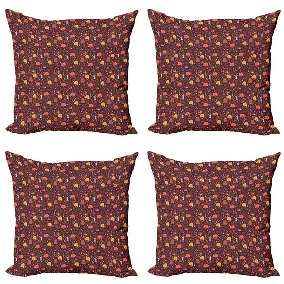 Ambesonne Autumn Throw Pillow Cover 4 Pack, Bear Hedgehog Rabbit Design, 20", Maroon and Multicolor