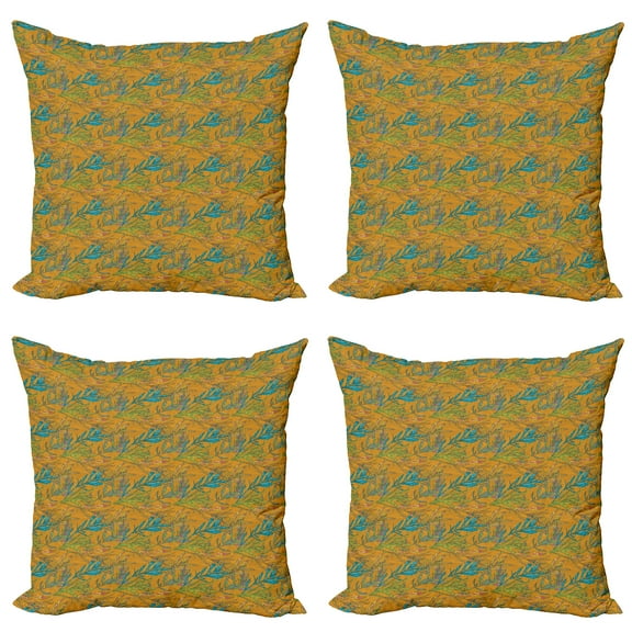 Ambesonne Autumn Throw Pillow Cover 4 Pack, Botanical Leaves Art, 18", Yellow and Multicolor