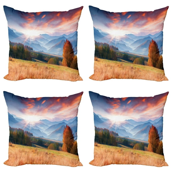 Ambesonne Autumn Throw Pillow Cover 4 Pack, Colorful Fall Scene, 24", Multicolor