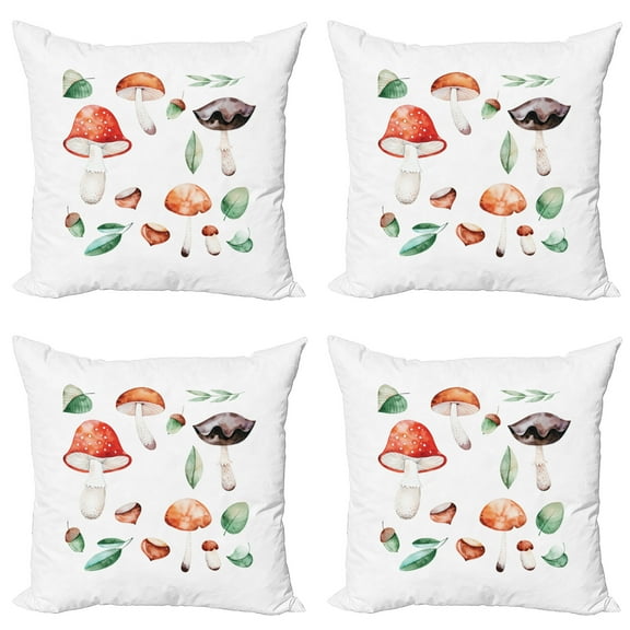 Ambesonne Autumn Throw Pillow Cover 4 Pack, Fall Season Mushroom, 20", Multicolor