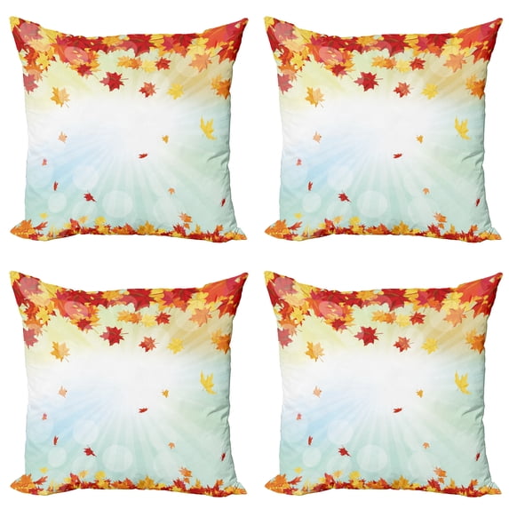 Ambesonne Autumn Throw Pillow Cover 4 Pack, Fallen Maple Leaves, 16", Multicolor