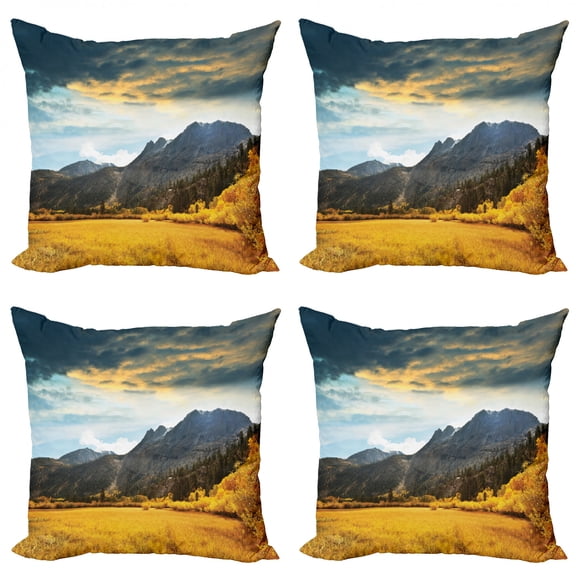 Ambesonne Autumn Throw Pillow Cover 4 Pack, Mountain Grassland Sun, 24", Earth Yellow Bluegrey