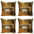 thumbnail image 1 of Ambesonne Autumn Throw Pillow Cover 4 Pack, Old Bridge in Fall Forest, 20", Multicolor, 1 of 5