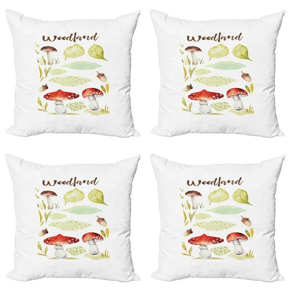 Ambesonne Autumn Throw Pillow Cover 4 Pack, Pastel Aquarelle Woods Nuts, 24", Multicolor