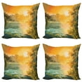 thumbnail image 1 of Ambesonne Autumn Throw Pillow Cover 4 Pack, Retro Lake Scenery Art, 18", Green Orange Blue, 1 of 7
