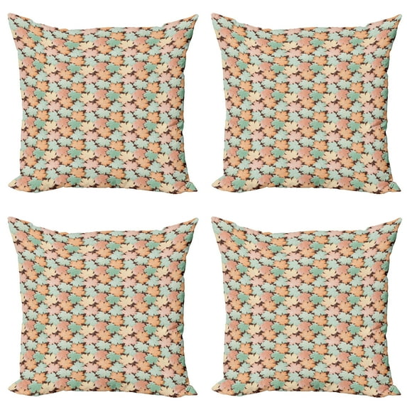 Ambesonne Autumn Throw Pillow Cover 4 Pack, Seasonal Leaf Silhouettes, 18", Multicolor