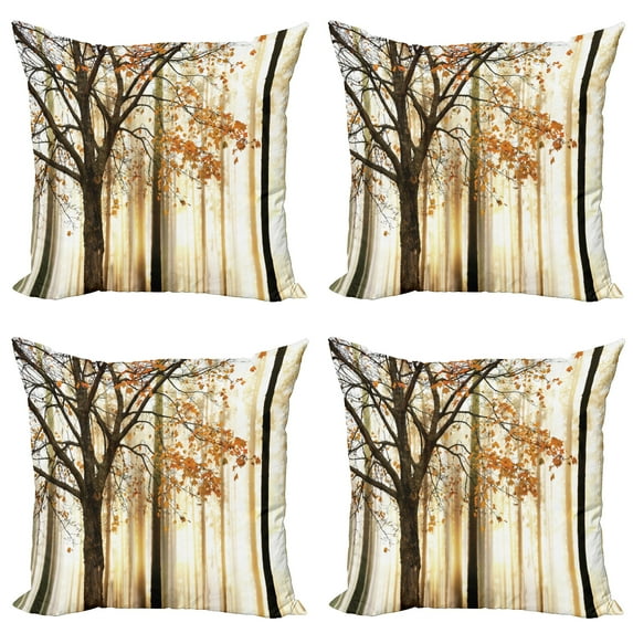 Ambesonne Autumn Throw Pillow Cover 4 Pack, Tree in Abstract Woods, 24", Orange Brown