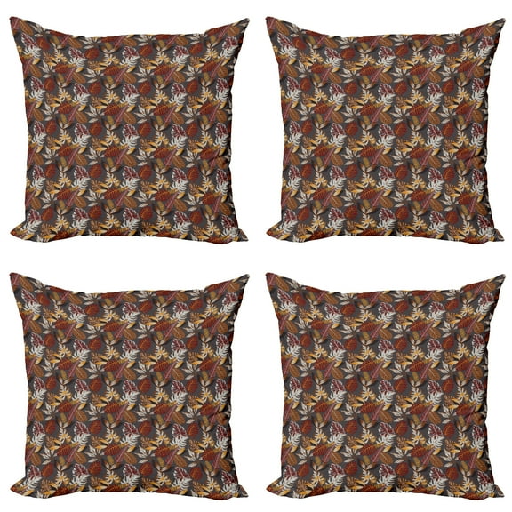 Ambesonne Autumn Throw Pillow Cover 4 Pack, Tropic Leaves in Earth Tones, 18", Dimgray and Multicolor