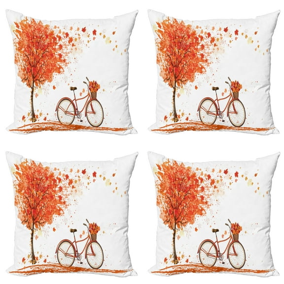 Ambesonne Autumn Throw Pillow Cover 4 Pack, Watercolor Fall Season, 18", Orange Brown and White