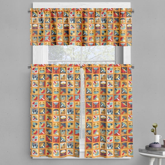 Ambesonne Autumn Valance & Curtain, Abstract Mushroom Art, 55"x45", Dark Pink Marigold