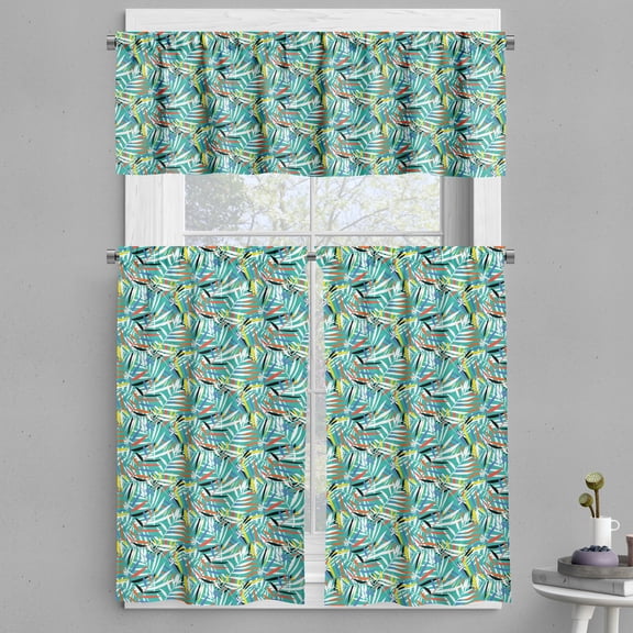 Ambesonne Autumn Valance & Curtain, Colorful Palm Leaves Ferns, 55"x30", Dark Seafoam Vermilion