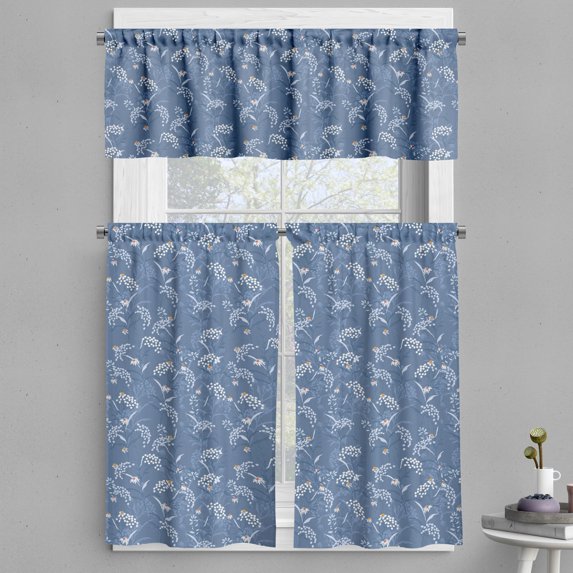 Ambesonne Autumn Valance & Curtain, Monotone Daisy Love Bouquets, 55"x30", Ceil Blue Burnt Sienna