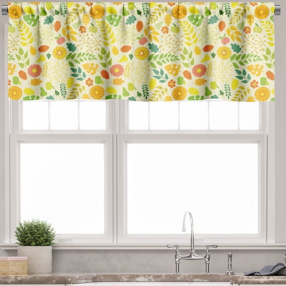 Ambesonne Autumn Valance Pack of 2, Colorful Happy Season Design, 54"X12", Apple Green and Cream