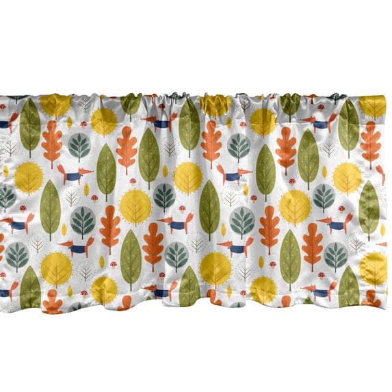 Ambesonne Autumn Valance Pack of 2, Colorful Red Fox on Season, 42"X12", White and Multicolor