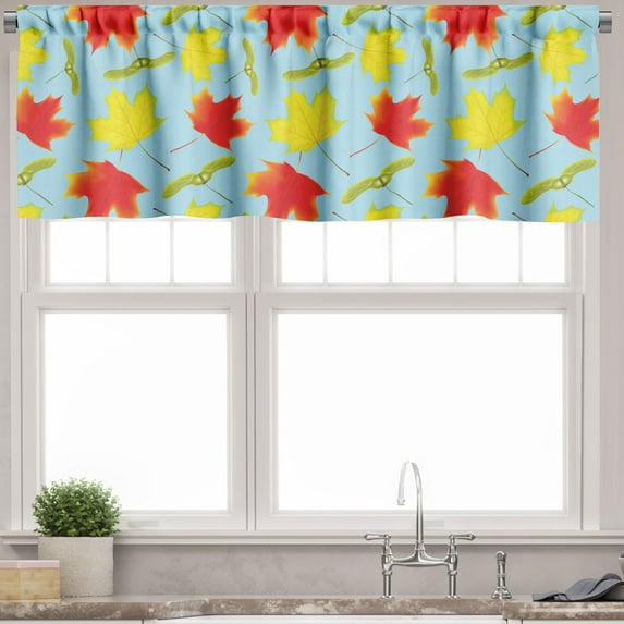 Ambesonne Autumn Valance Pack of 2, Dry and Fallen Maple Leaves, 54"X18", Pale Blue and Yellow