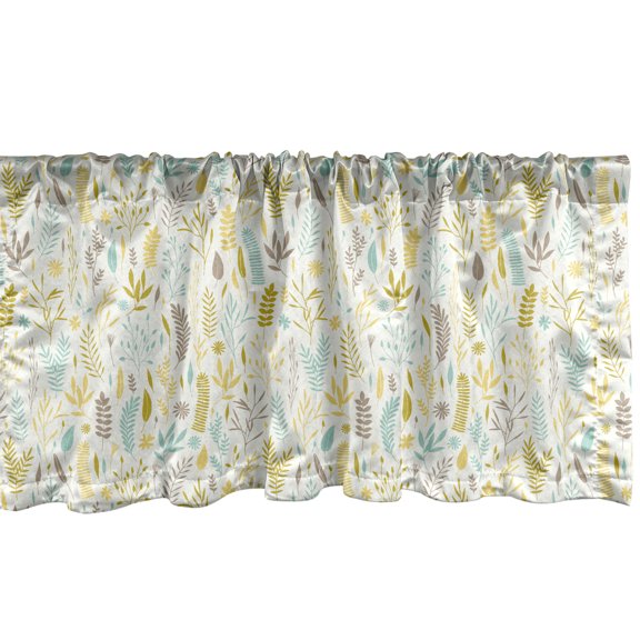 Ambesonne Autumn Valance Pack of 2, Meadow Scene Flowers Artwork, 54"X12", Mustard and Almond Green