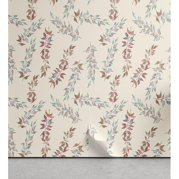 Ambesonne, Autumn Vibes Peel & Stick Wallpaper for Home, Forest Leaves Creamy, 13"x36", Eggshell Pale Blue